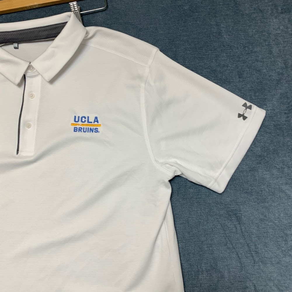 Under Armour Heatgear UCLA Bruins Polo Shirt Mens XL White Basketball Loose Fit - Picture 8 of 16